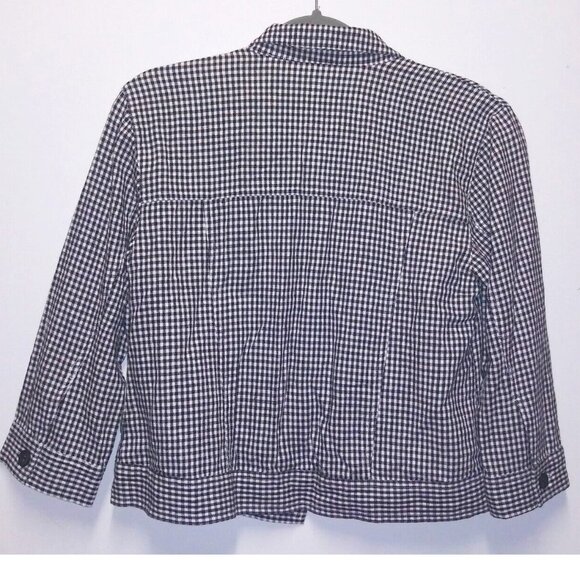 Kathie Lee Womens crop top Gingham plaid LINEN BLEND Sz S boxy collared buttons - Picture 2 of 5
